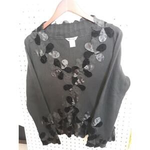 Womens Sweater Size Med Peter Nygard Collection Black Velvet Petals Ribbed Silk